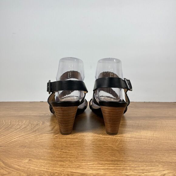 Franco Sarto Desi Leather Buckle Black Wedge Casual Sandals Women's Size US 8 - Picture 4 of 9
